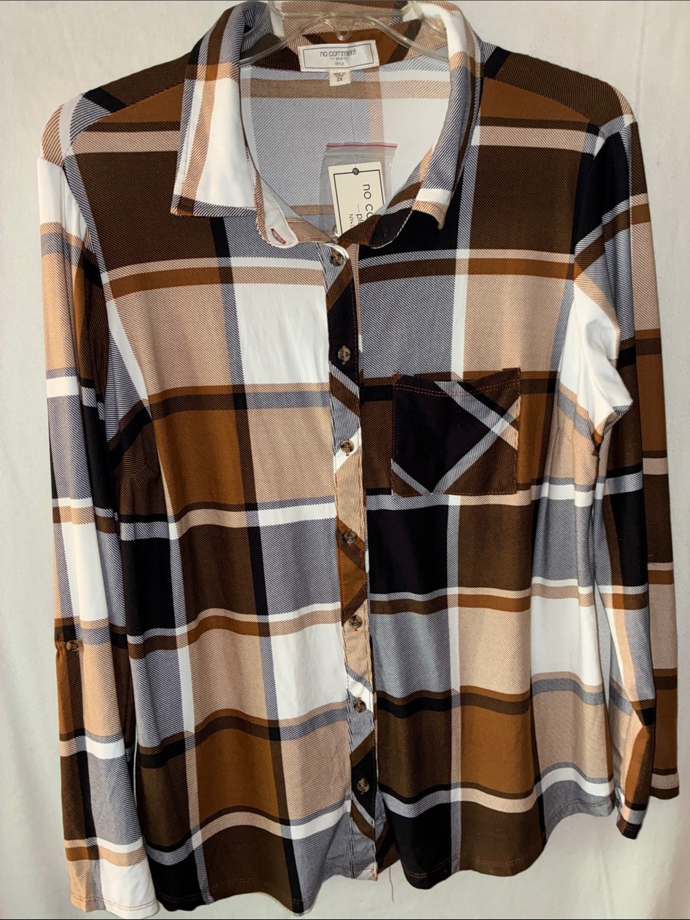 No Comment Brown Plaid Casual Button-Down Shirt